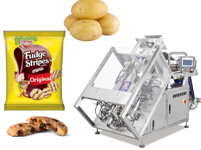 Inclined VFFS Machine for Fragile Items Cookies Potatoes Packaging Machine